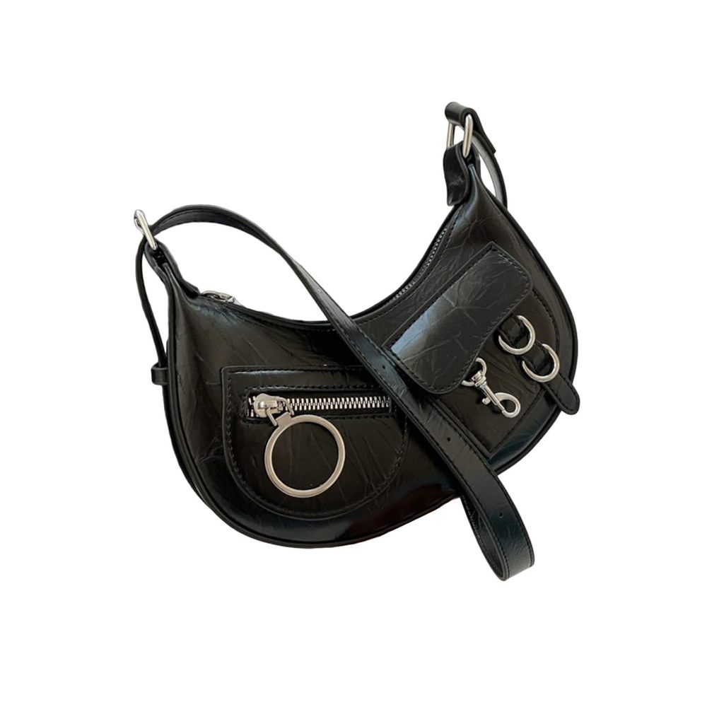 Glossy Y2K Hobo Bags Pu Leather Zier Clutch Shoulder Strap Tote xD